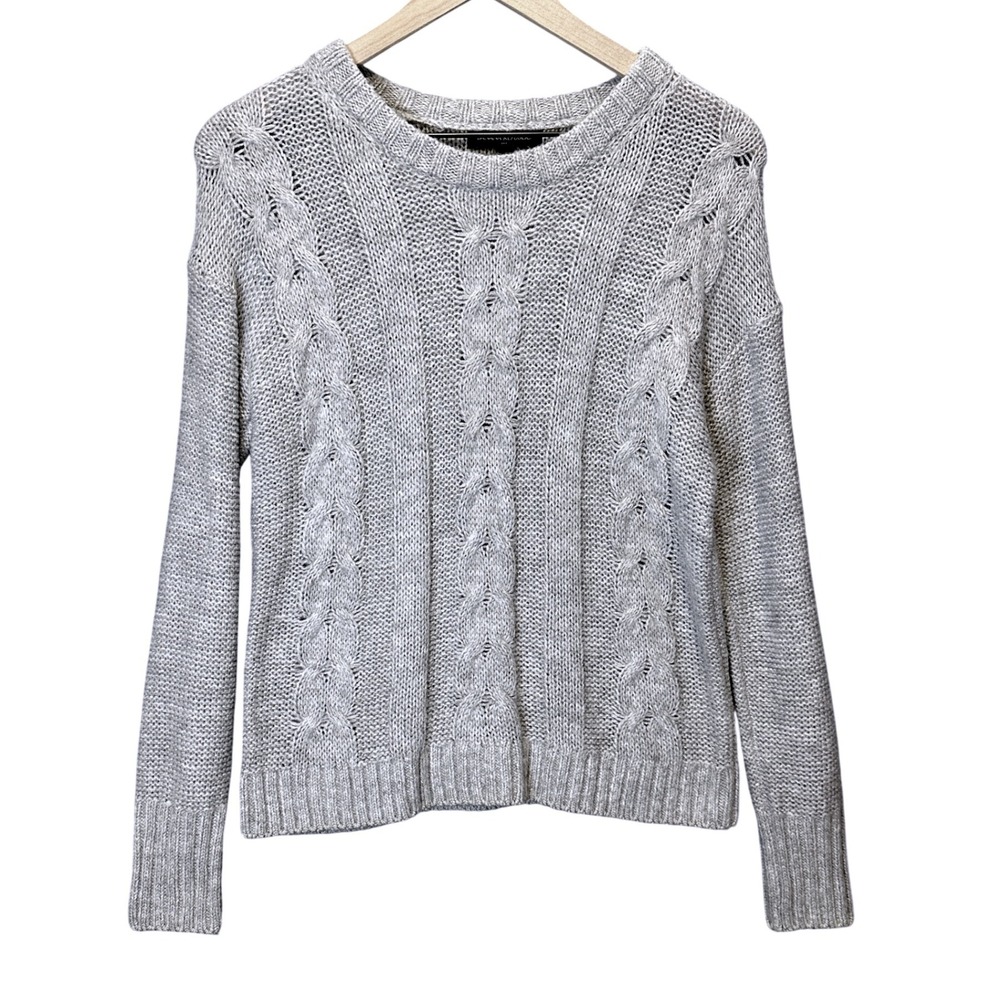 Banana Republic Sweater XS Gray Cable Knit Crew Neck Preppy Cozy Classic